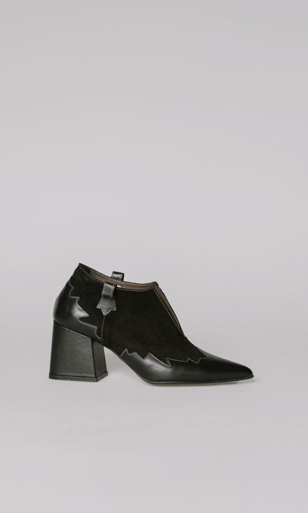 Μαύρο Δερμάτινο Western Ankle Boot