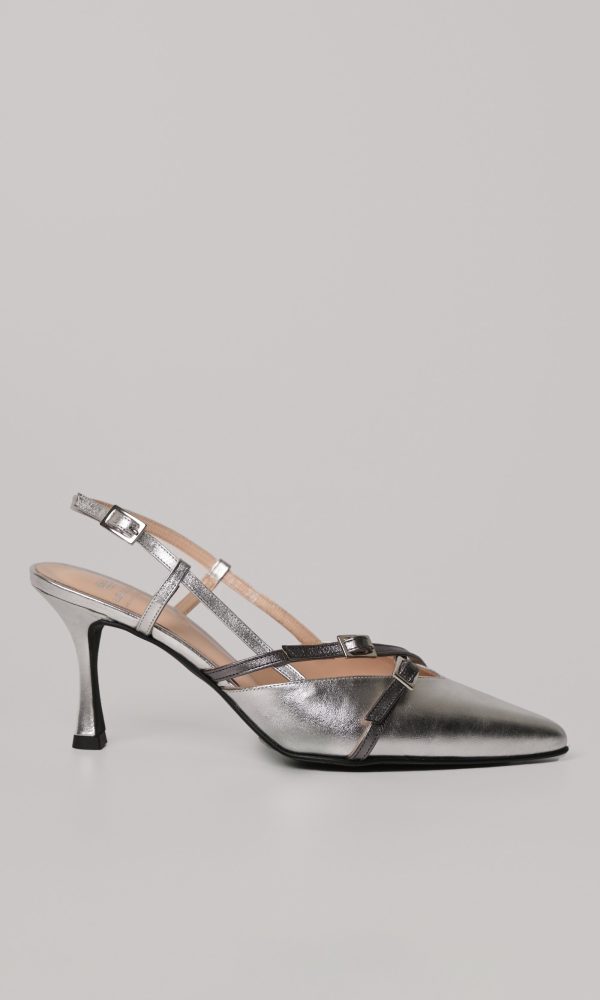 Ασημί Δερμάτινες Slingback Γόβες