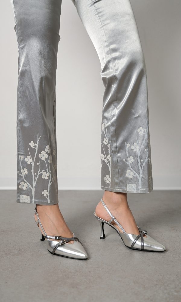 Ασημί Δερμάτινες Slingback Γόβες