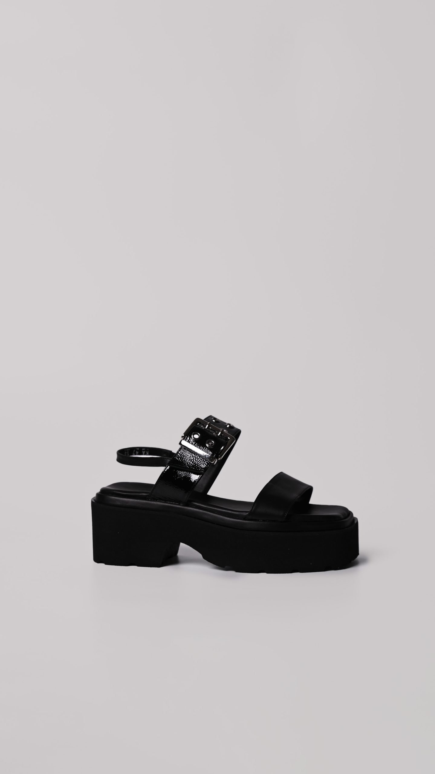 Μαύρα Δερμάτινα Flatforms Πέδιλα