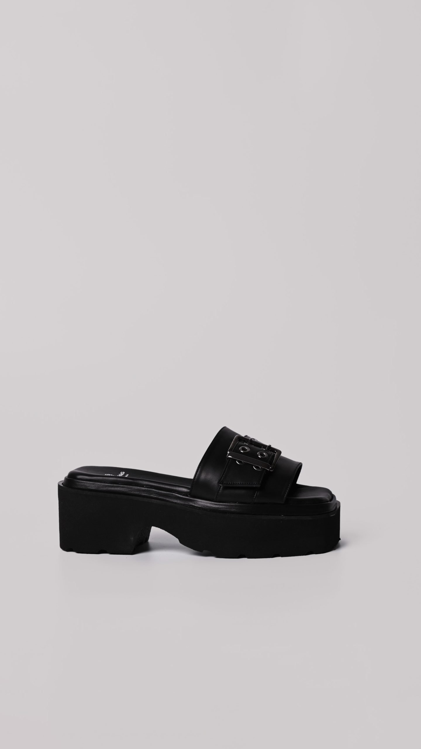 Μαύρες Δερμάτινες Flatforms Παντόφλες