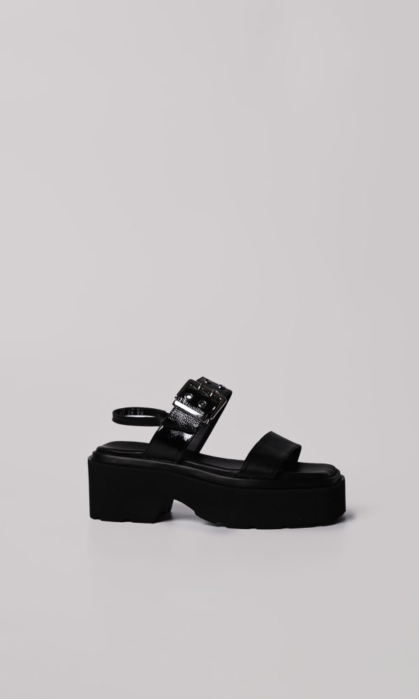 Μαύρα Δερμάτινα Flatforms Πέδιλα