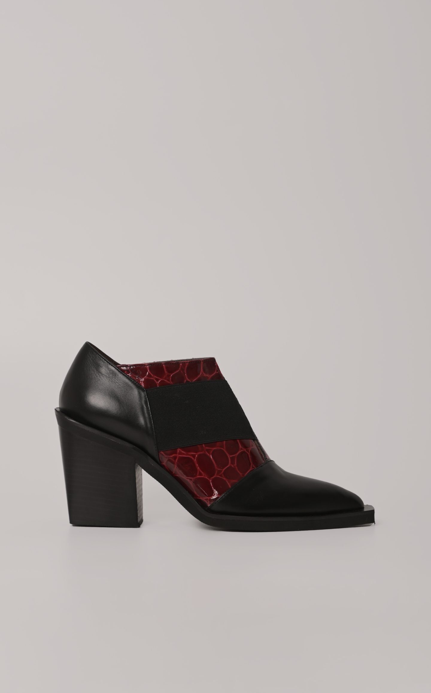 Δερμάτινα Μαύρα Με Μπορντό Ankle Boots