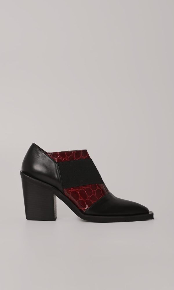 Δερμάτινα Μαύρα Με Μπορντό Ankle Boots
