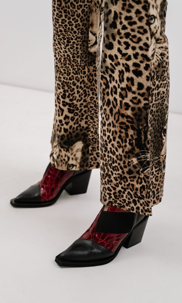Δερμάτινα Μαύρα Με Μπορντό Ankle Boots