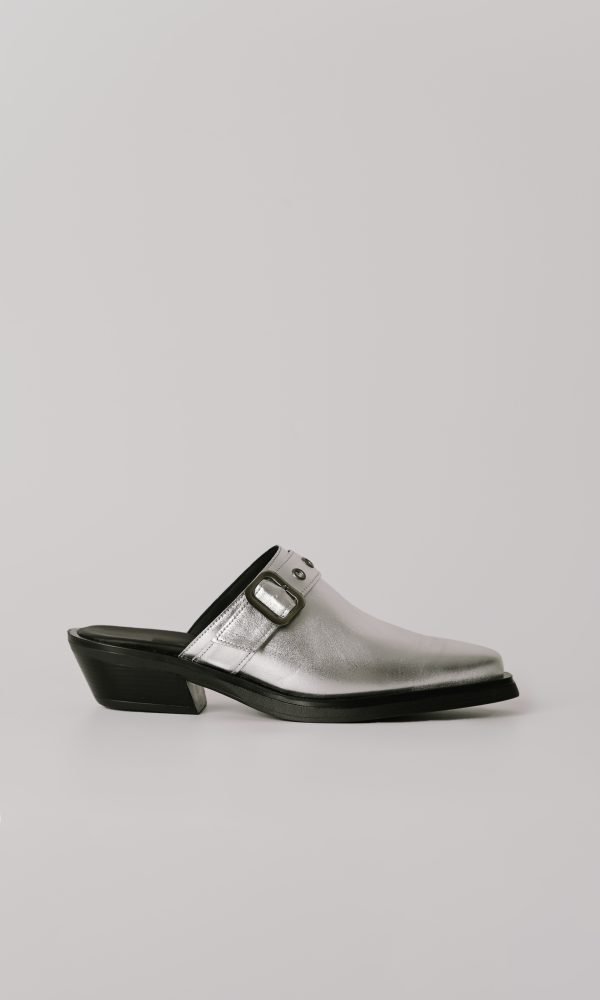 Ασημί Δερμάτινα Cowboy Mules