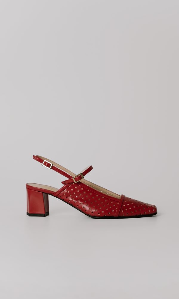 Κόκκινες Δερμάτινες Τρυπητές Slingback Γόβες