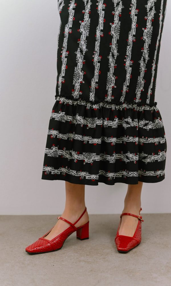 Κόκκινες Δερμάτινες Τρυπητές Slingback Γόβες
