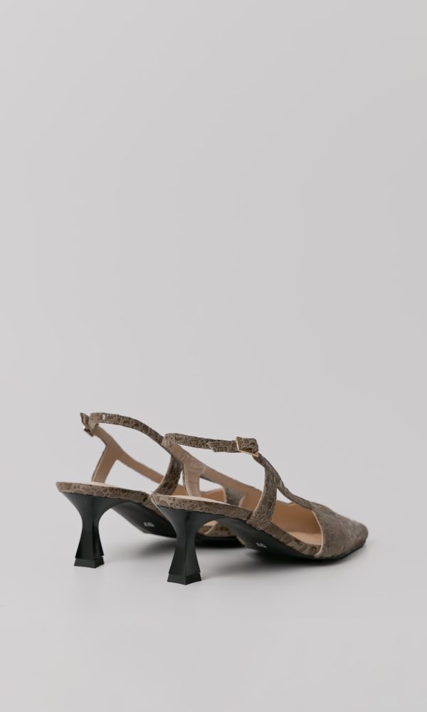 Taupe Δερμάτινες Slingback Γόβες