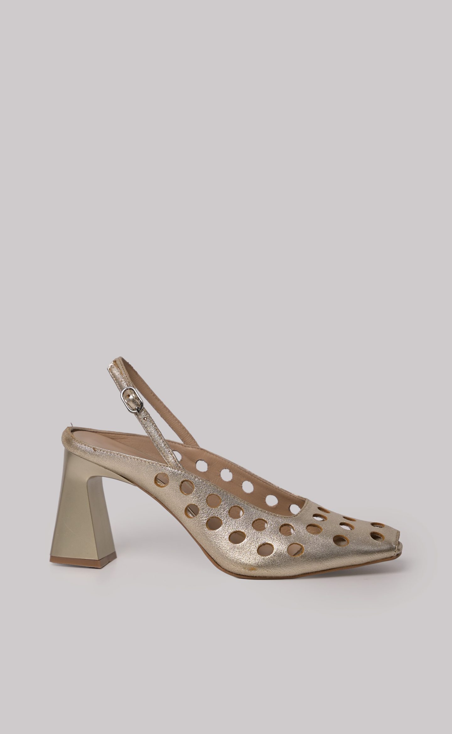 Χρυσές Δερμάτινες Slingback Γόβες