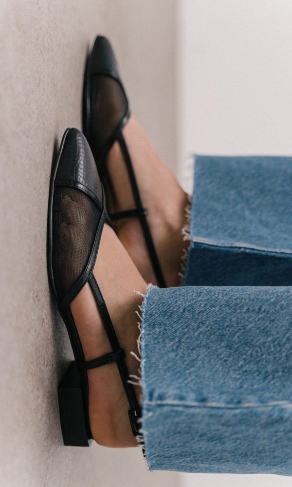 Μαύρα Δερμάτινα Flat Slingbacks