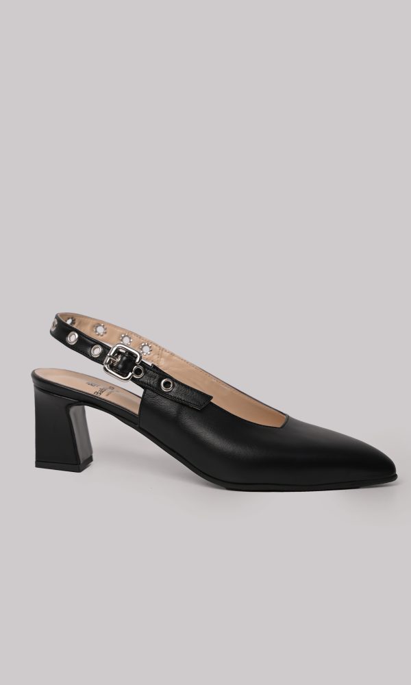Μαύρες Δερμάτινες Slingback Γόβες