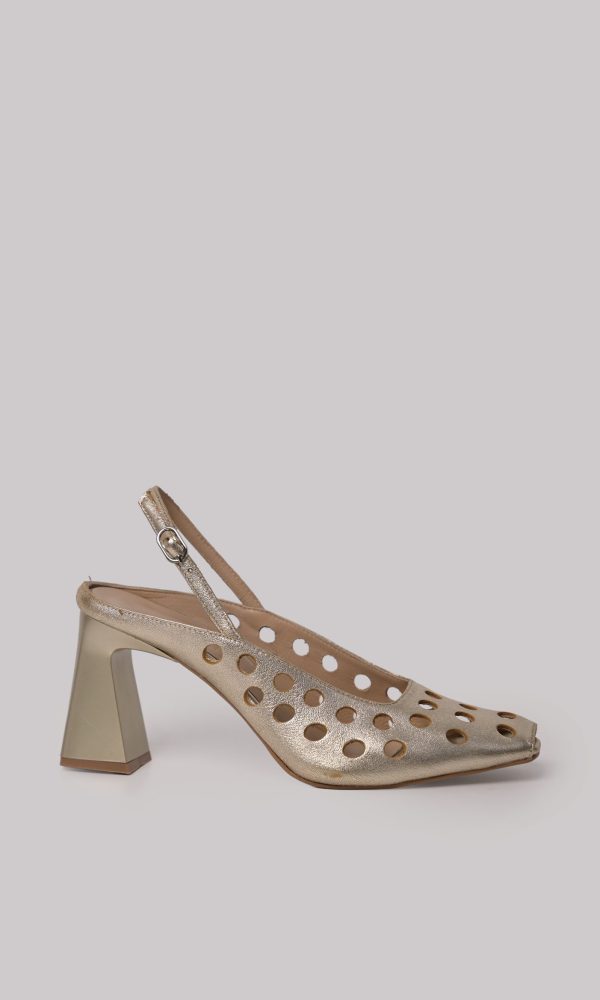 Χρυσές Δερμάτινες Slingback Γόβες