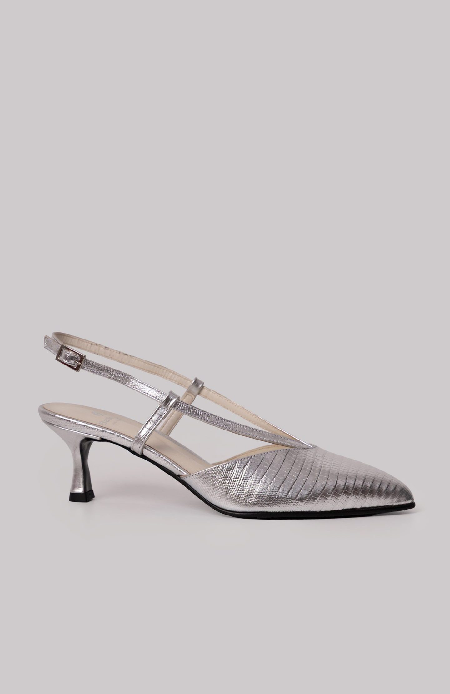 Ασημί Δερμάτινες Slingbacks Γόβες