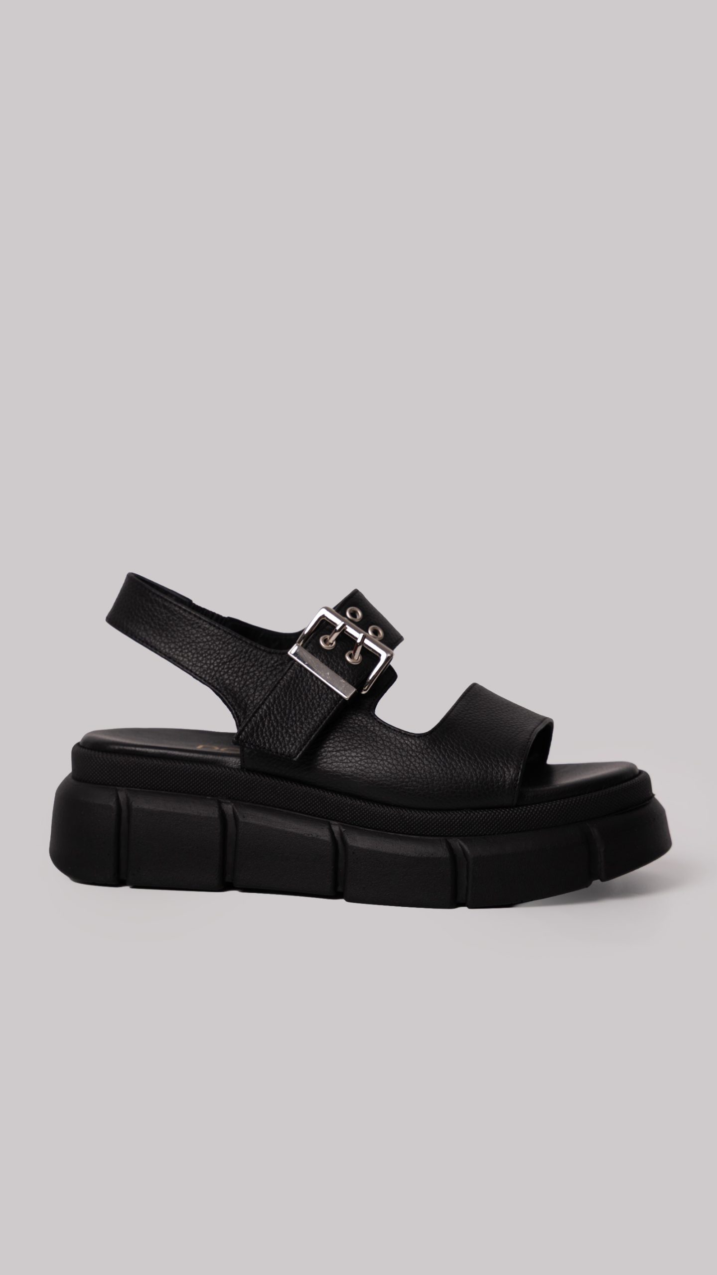 Μαύρα Δερμάτινα Flatform Πέδιλα