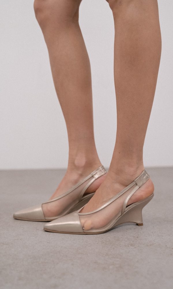 Χρυσαφί Δερμάτινα Φιλτιρέ Slingback