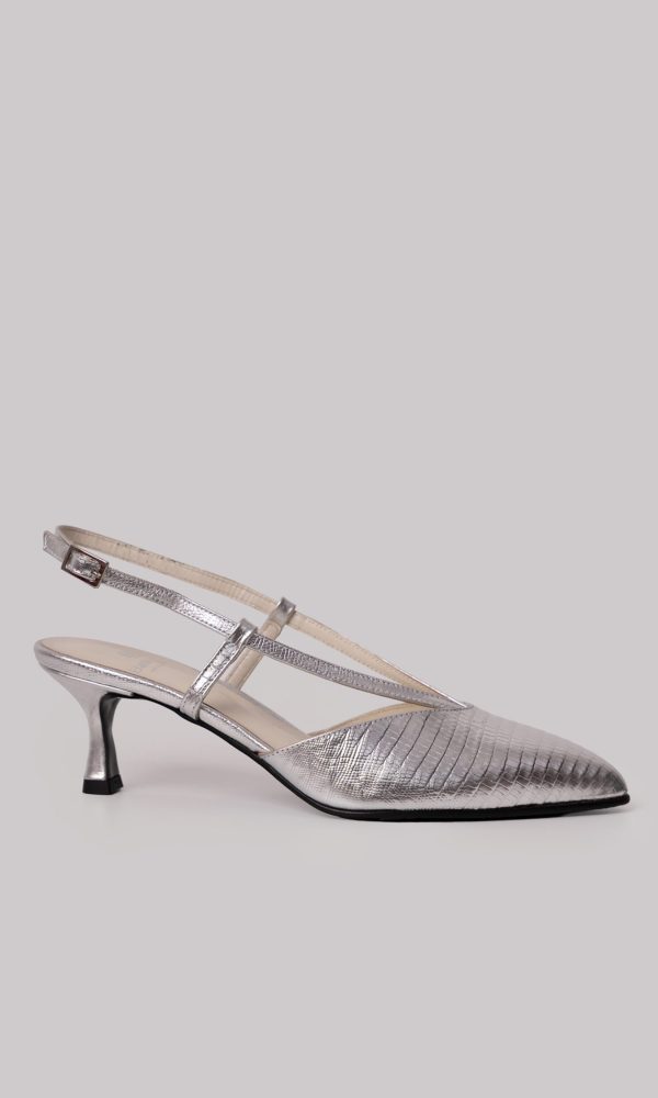 Ασημί Δερμάτινες Slingbacks Γόβες