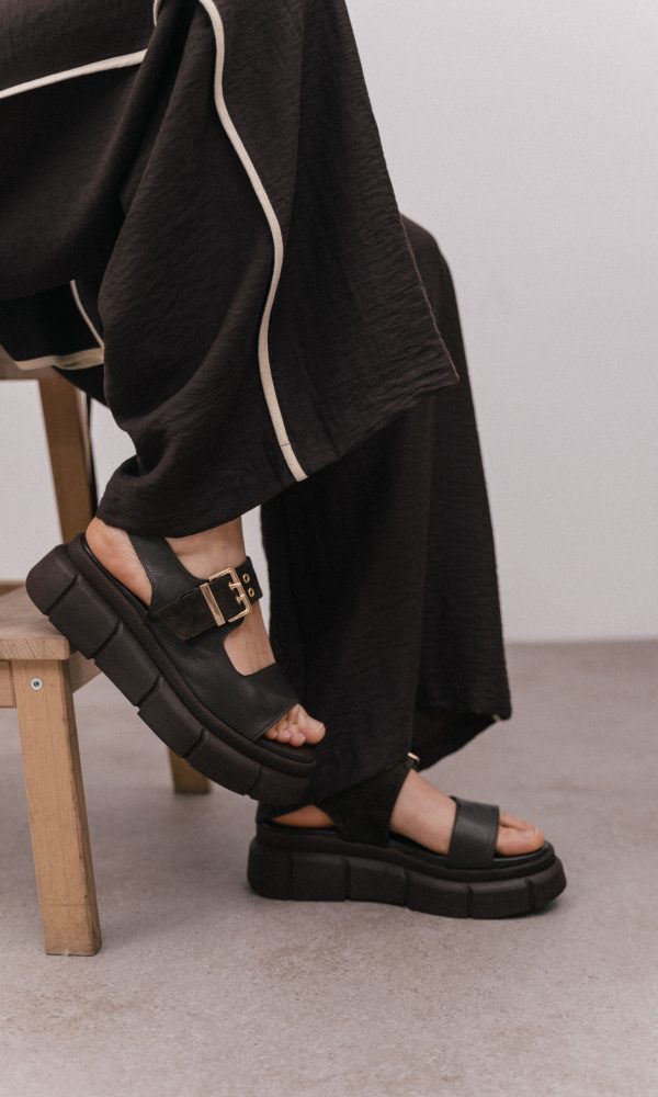 Καφέ Δερμάτινα Flatform Πέδιλα