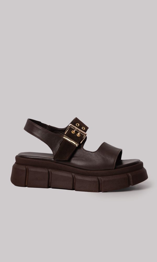 Καφέ Δερμάτινα Flatform Πέδιλα