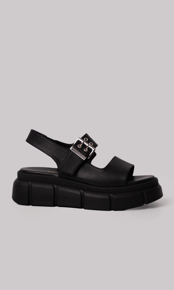 Μαύρα Δερμάτινα Flatform Πέδιλα