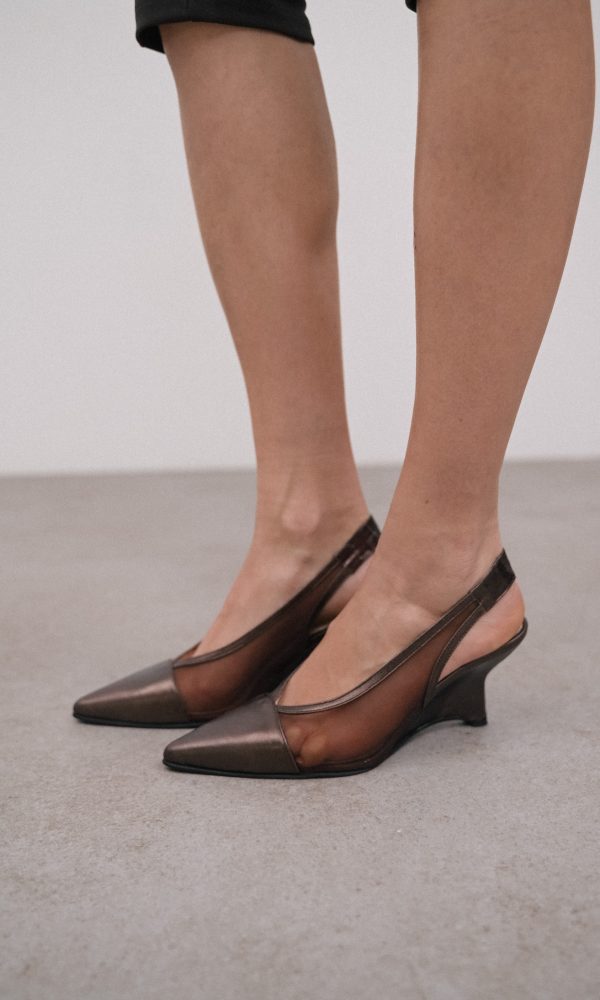 Καφέ Δερμάτινα Φιλτιρέ Slingback