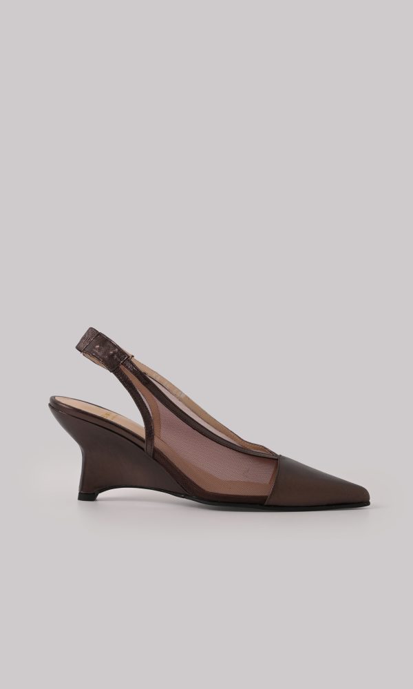 Καφέ Δερμάτινα Φιλτιρέ Slingback