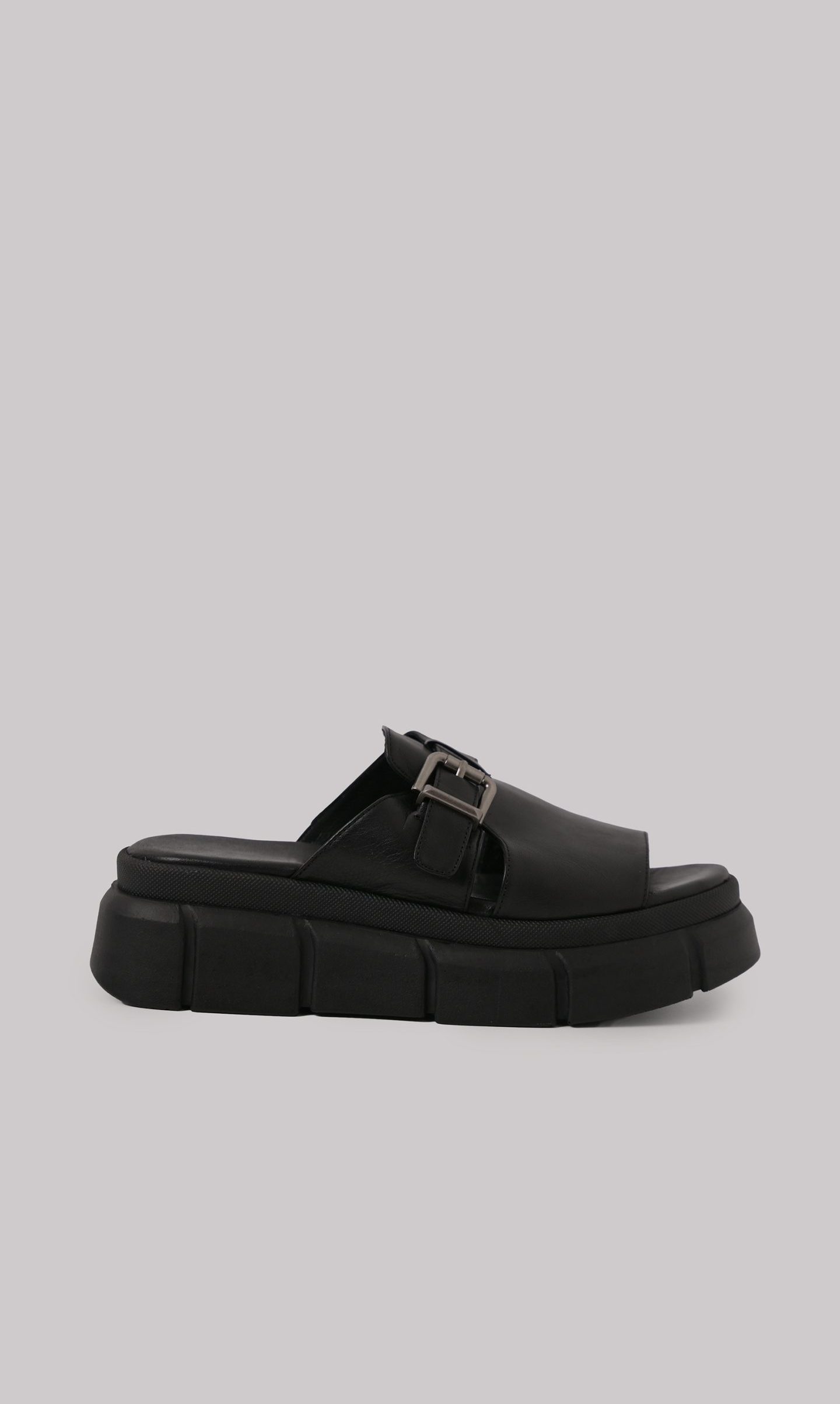 Μαύρες Δερμάτινες Flatform Παντόφλες