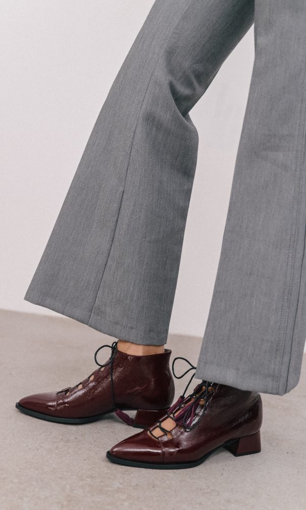 Μπορντό Λουστρίνι Μυτερά Ankle Boots