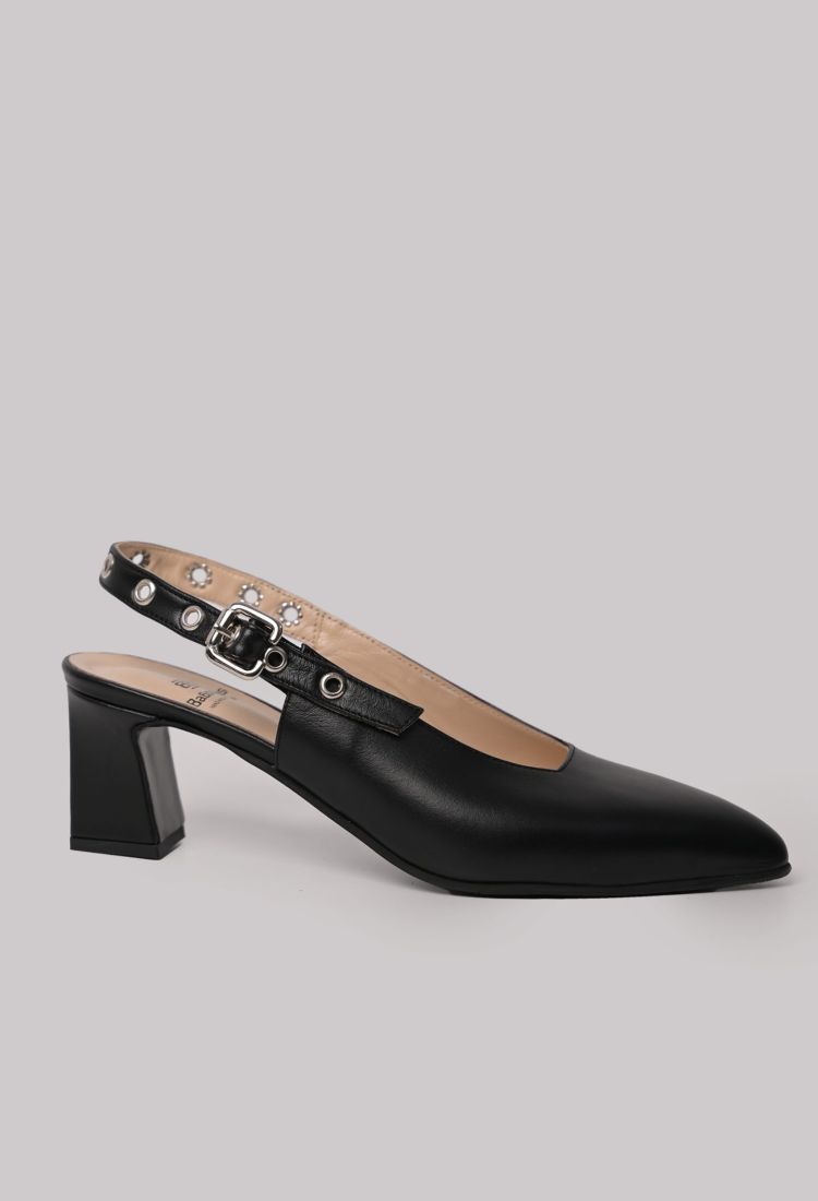 Μαύρες Δερμάτινες Slingback Γόβες