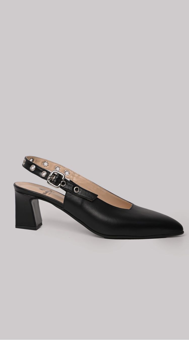 Μαύρες Δερμάτινες Slingback Γόβες
