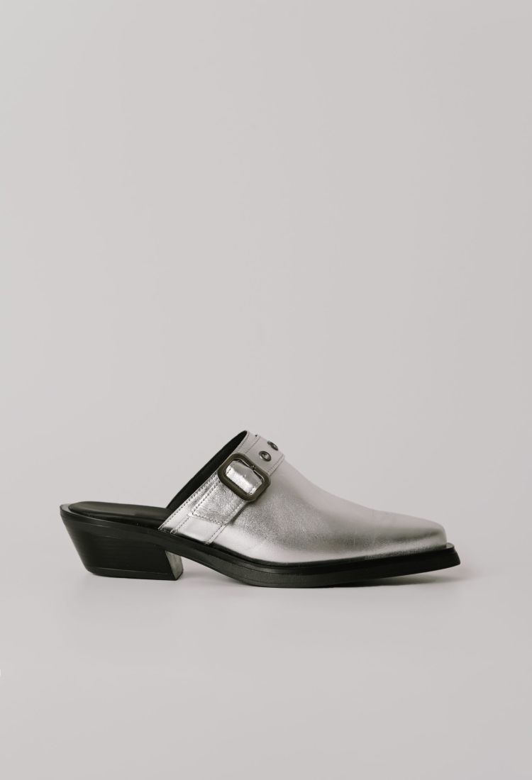 Ασημί Δερμάτινα Cowboy Mules