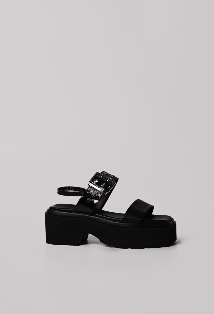 Μαύρα Δερμάτινα Flatforms Πέδιλα