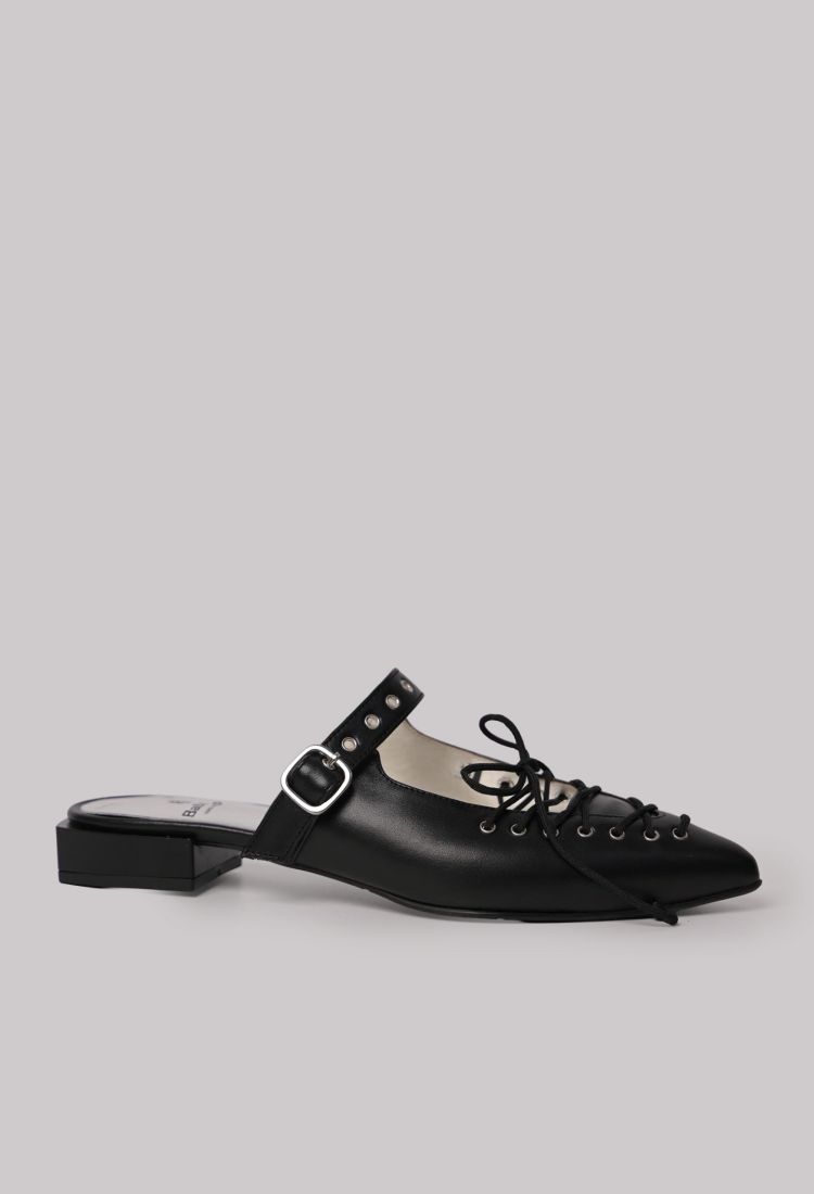 Μαύρα Δερμάτινα Flat Mules